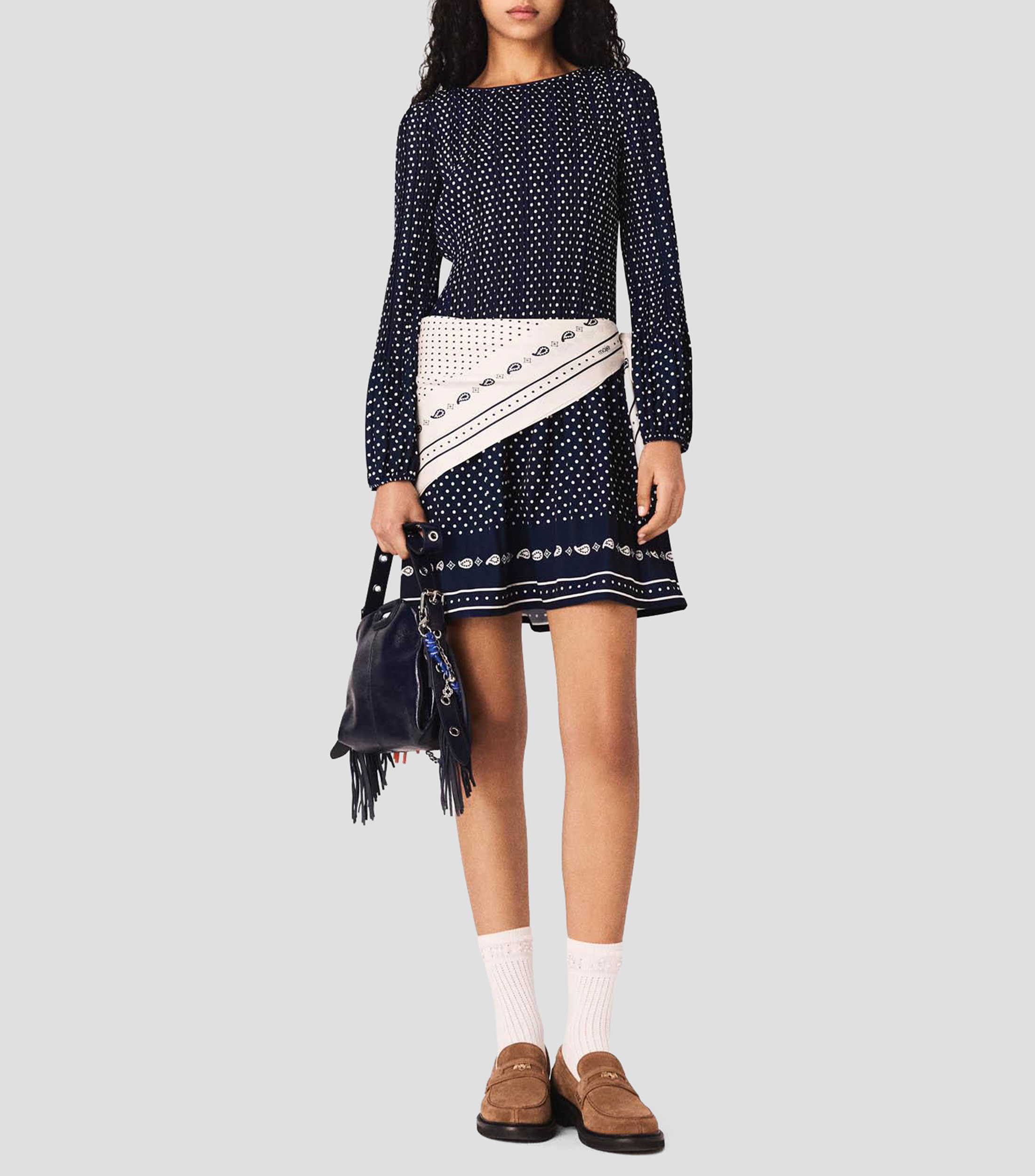 Vestido midi manga larga con polkadots Mujer